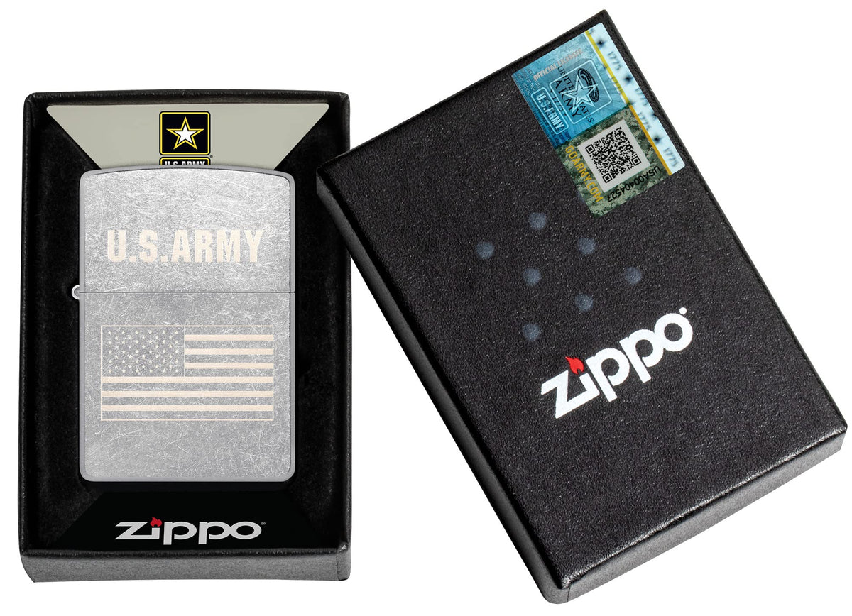Zippo U.S. Army US Flag Laser Engrave Street Chrome Pocket Lighter