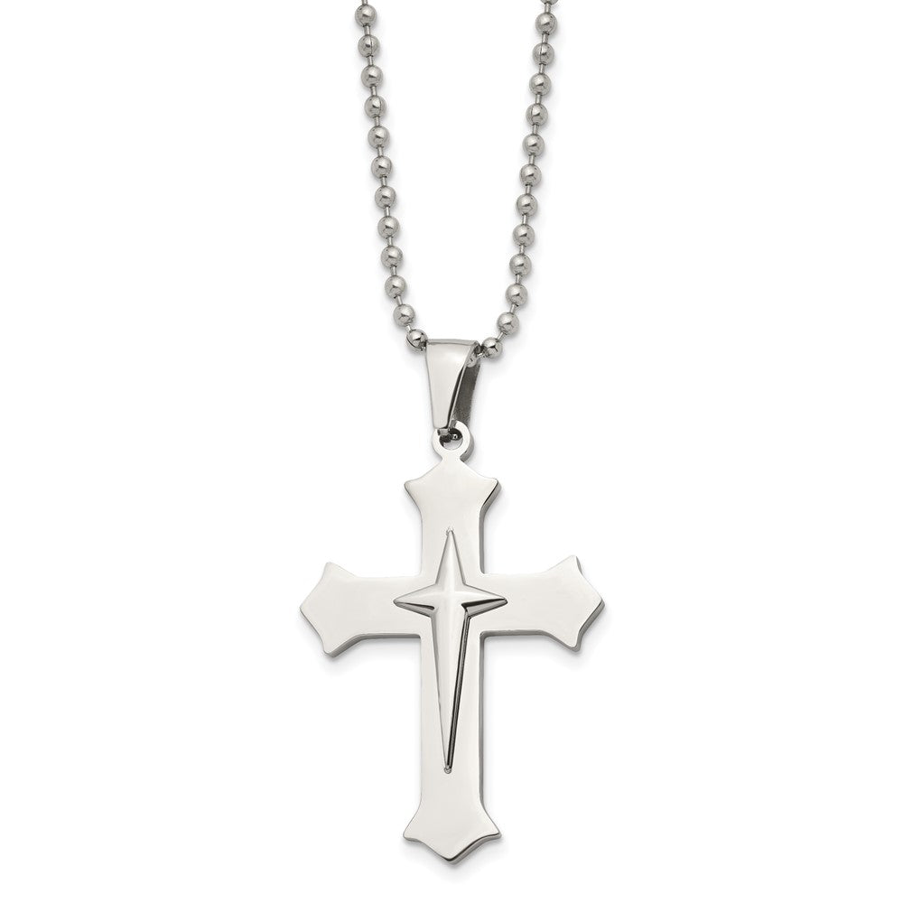 Stainless Steel Polished Cross 24in Necklace