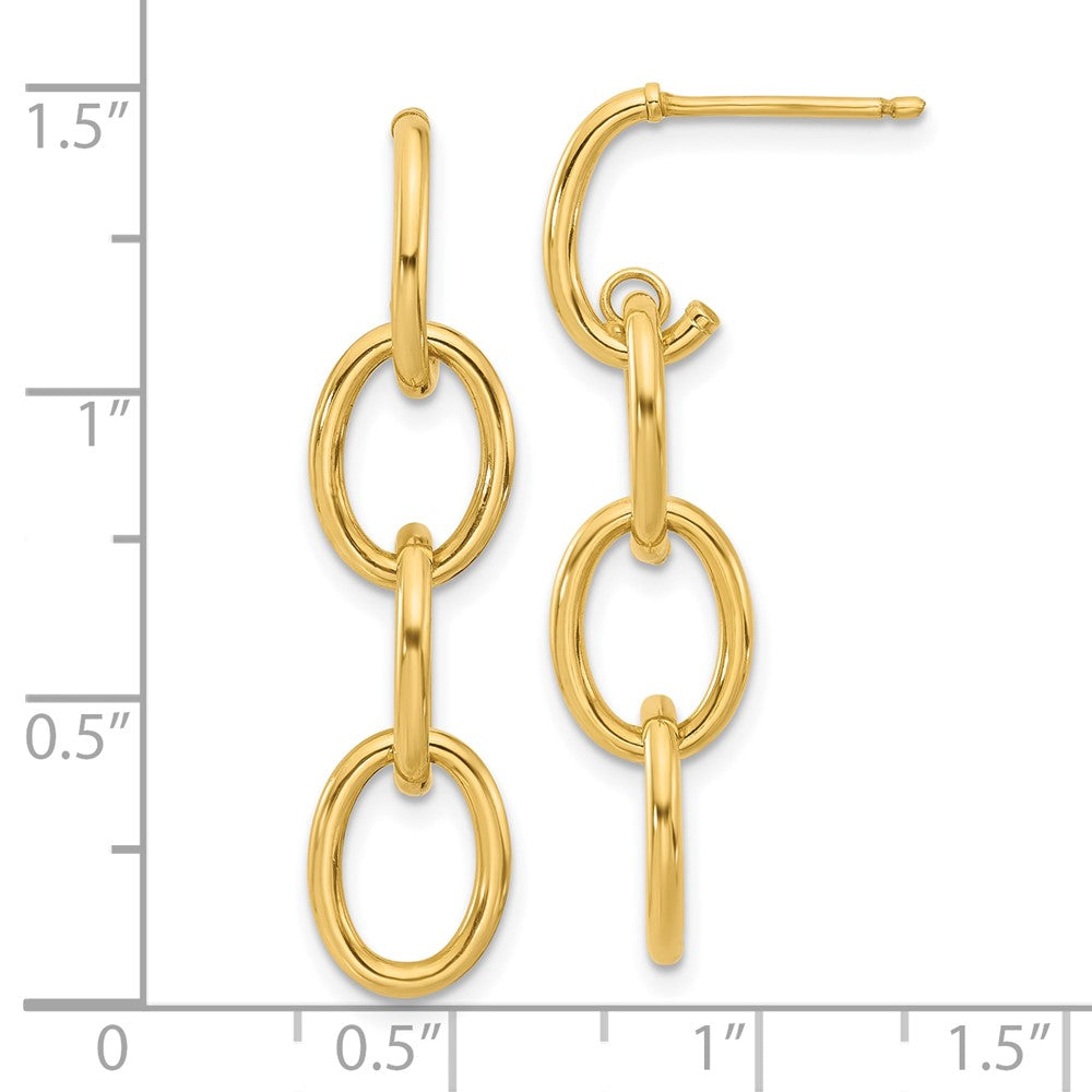 14K Polished Triple Circle Link Dangle Post Earrings