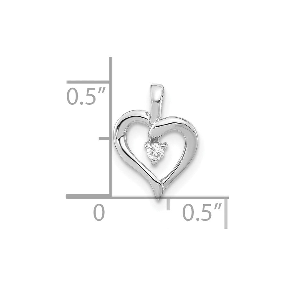 10k White Gold Polished Diamond Heart Pendant, No chain