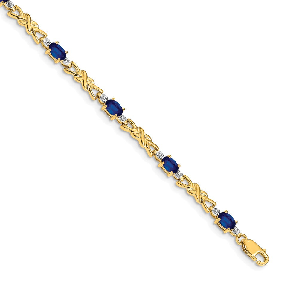 14k Diamond and Oval Sapphire Bracelet 7.5 inches