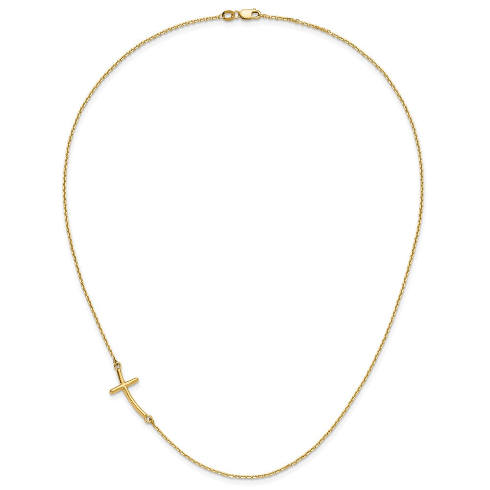10k Large Sideways Curved Cross Necklace