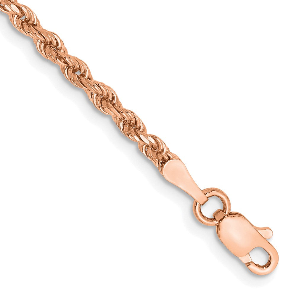 14K Rose Gold 7 inch 2.25mm Diamond-cut Rope with Lobster Clasp Chain 7 inches
