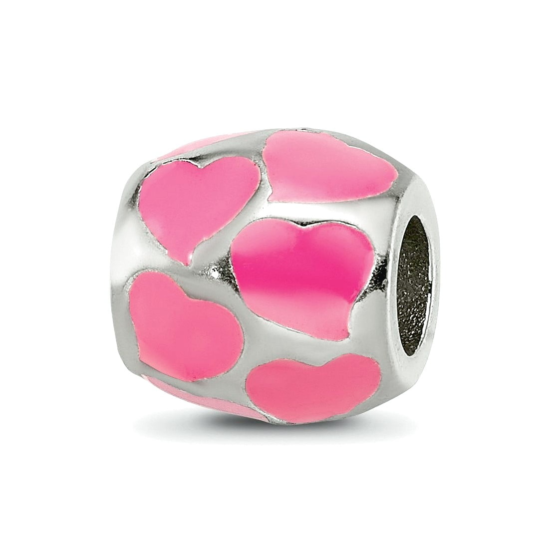 925 Sterling Silver Polished Reflections Pink Enameled Love Hearts Bead Charm 9.09x9.09mm Wide Pendant Necklace for Wome
