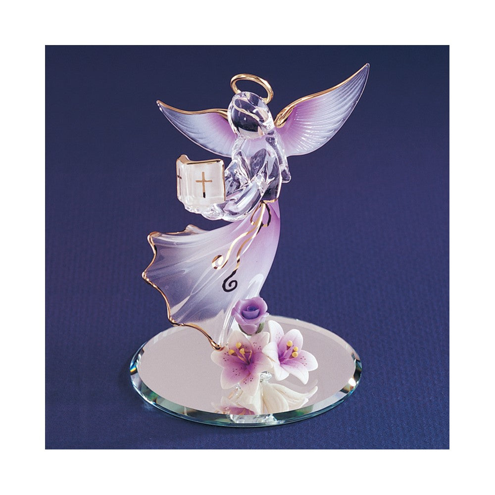 Glass Baron Lavender Angel with Bible Glass Figurine