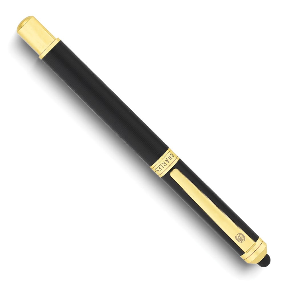Charles Hubert Black and Gold-tone Banded Roller Ball Pen with Stylus Tip QGM18986
