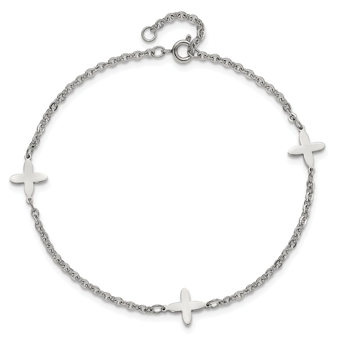 Stainless Steel Polished Cross Charms 9in Plus 1in ext Anklet