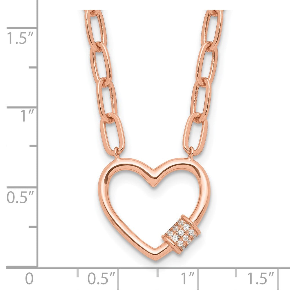 Sterling Silver Rose-tone CZ Heart Paper Clip with 2in ext. Necklace 15.5 Inches