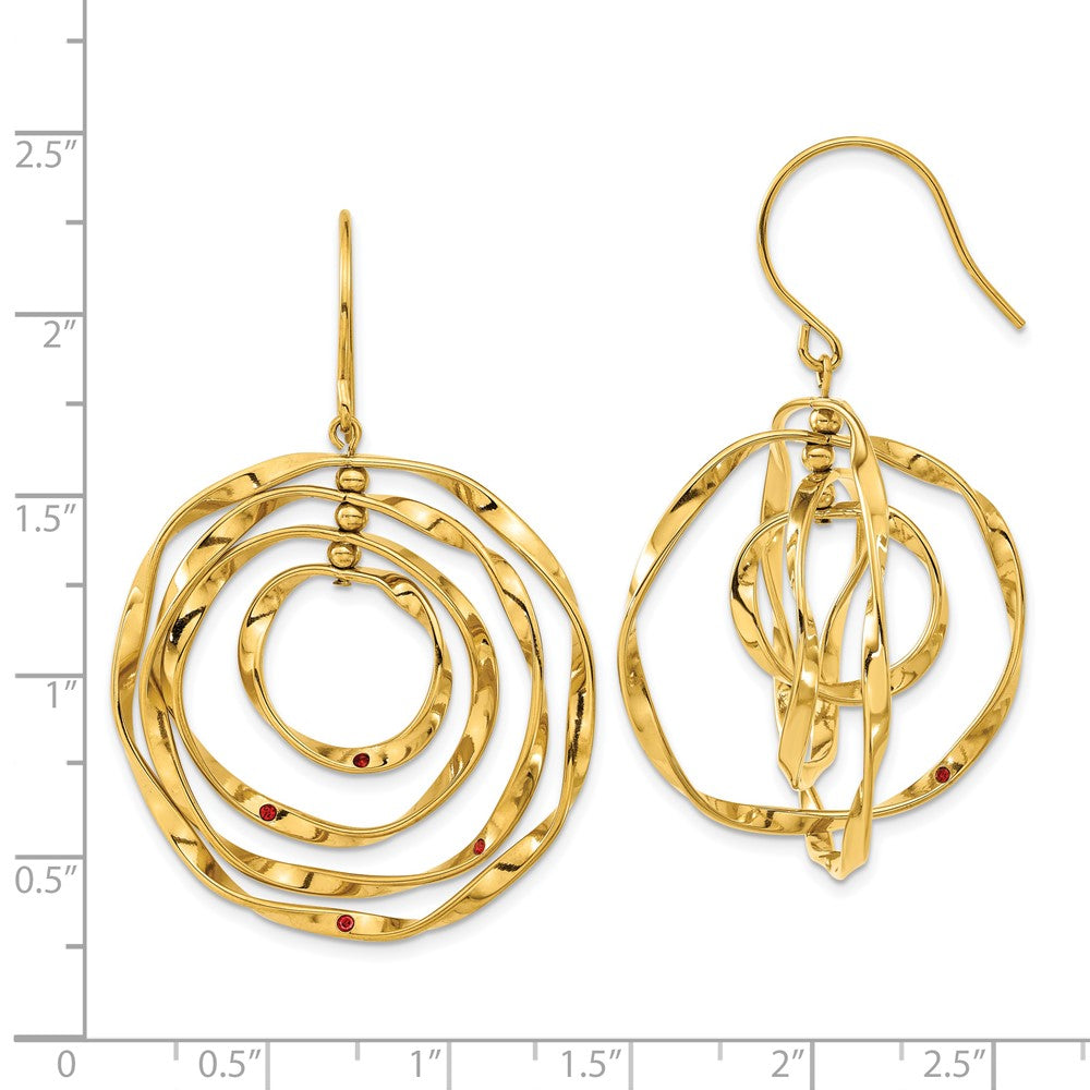 Stainless Steel Polished Yellow IP w/Red Preciosa Crystal Dangle Earrings