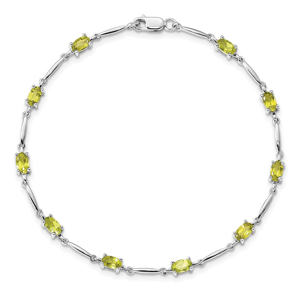 Sterling Silver Rhodium-plated Peridot Bracelet 7 inches