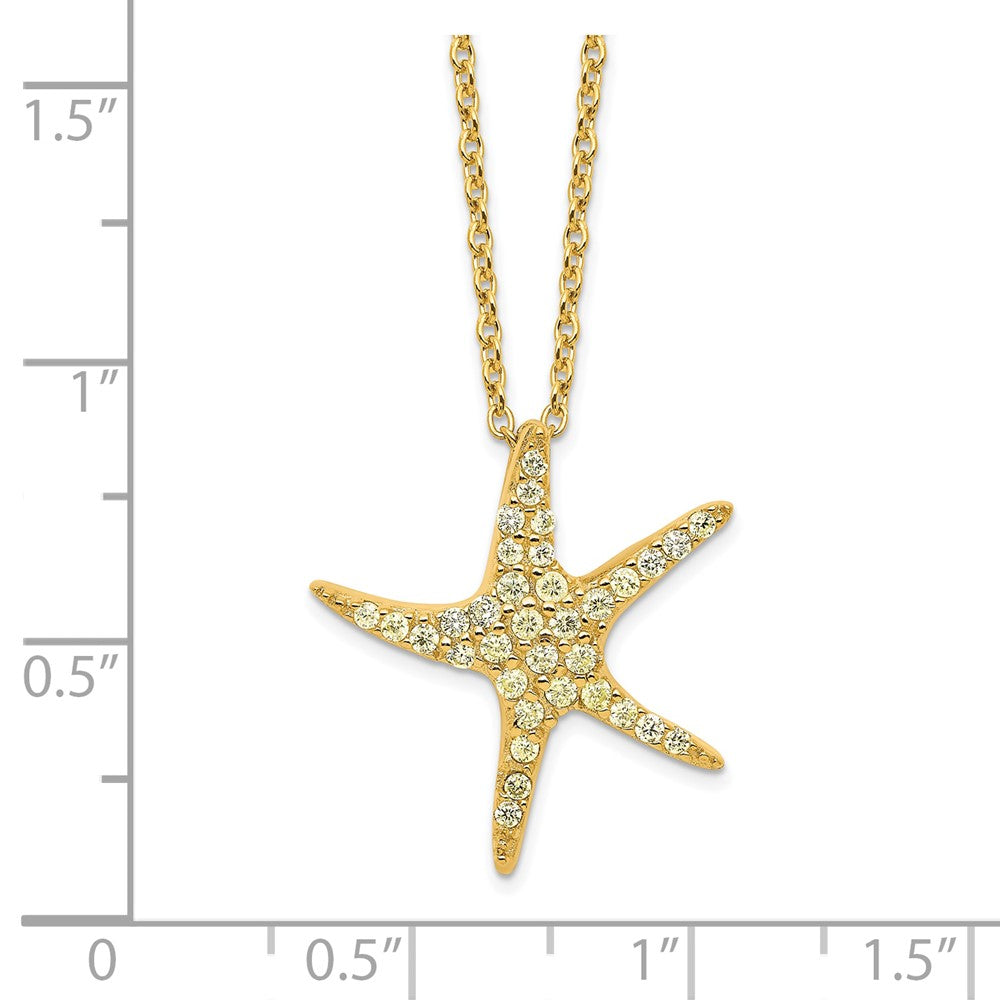 Cheryl M Sterling Silver Gold-plated Polished Yellow CZ Starfish 16 Inch with 2 Inch Extension Necklace