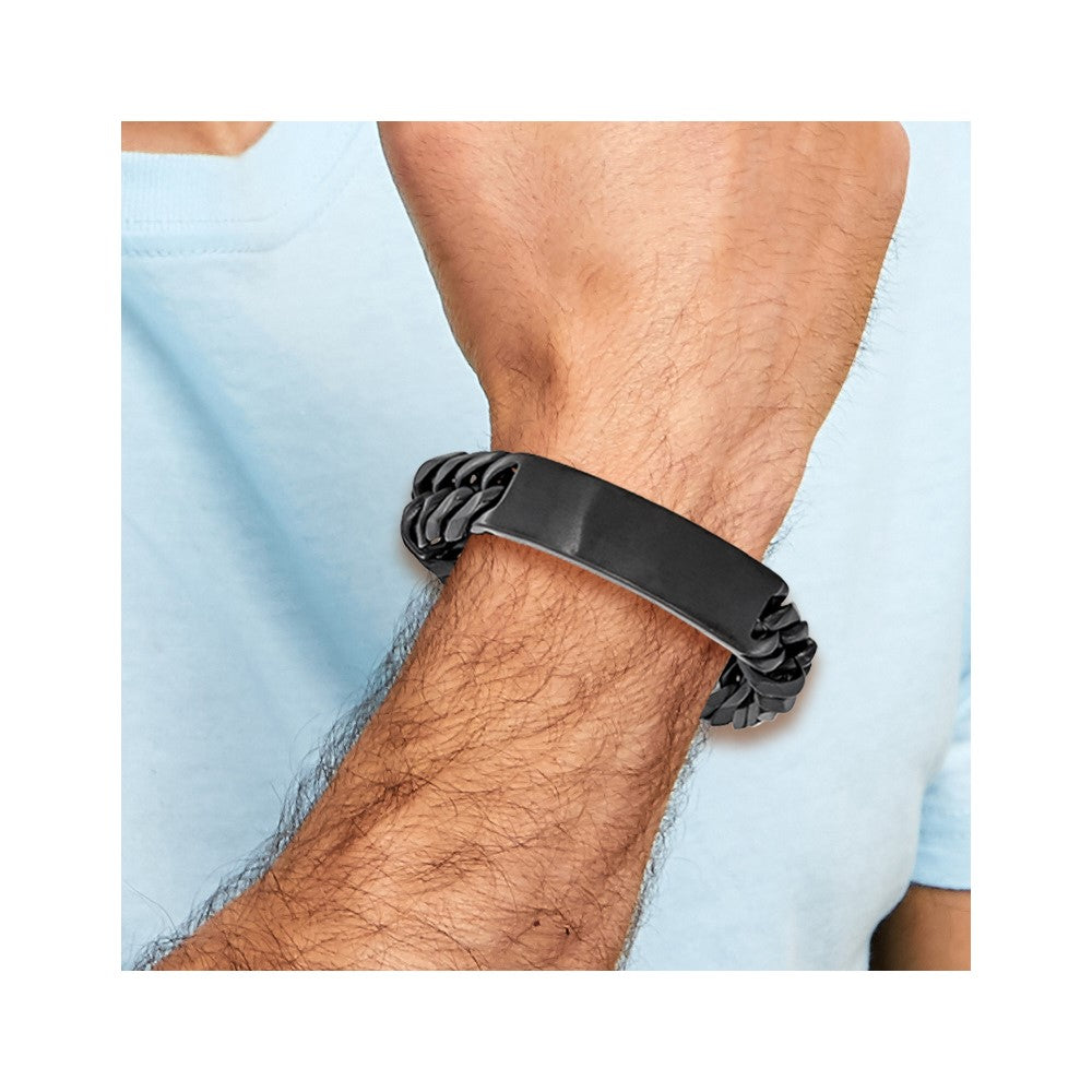 Stainless Steel Brushed Black IP-plated 9in ID Bracelet 9 inches