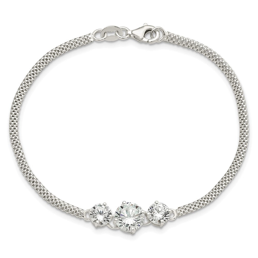 Sterling Silver CZ 7.5in 3-stone Bracelet 7.5 inches