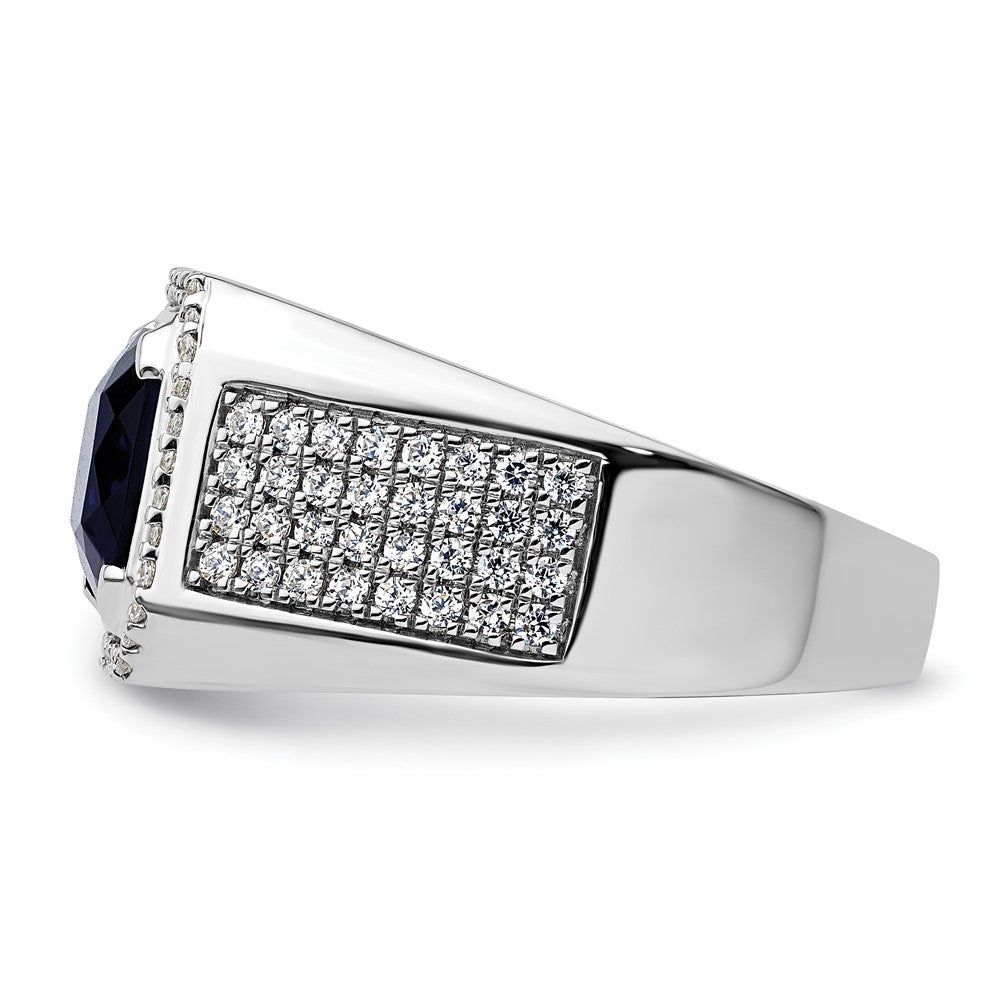 IBGoodman 14k White Gold 7/8 carat Lab Grown Diamond VS/SI+ G+ and Created Blue Sapphire Complete Men's Ring