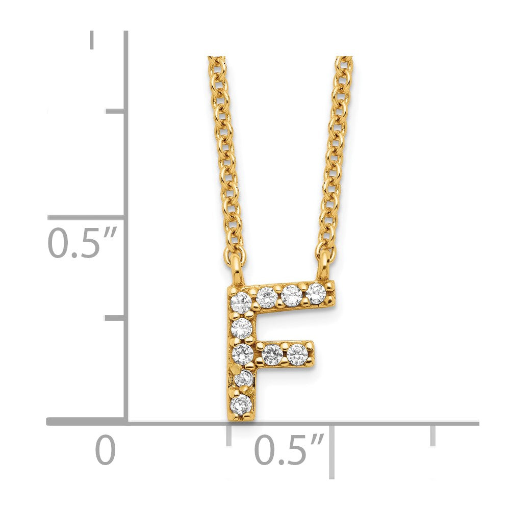 Sterling Silver Gold-plated CZ Initial F 18 Inch Necklace