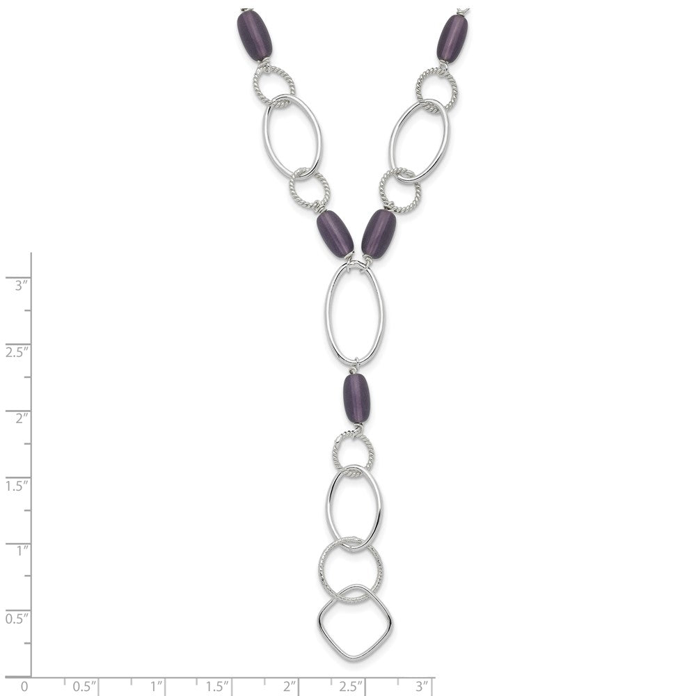 Sterling Silver Purple Crystal Fancy Link Drop Necklace