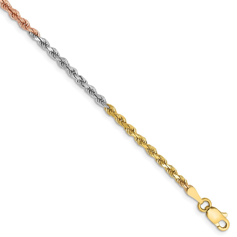 14K Tri-colored 7 inch 2.5mm Diamond-cut Rope with Lobster Clasp Chain 7 inches