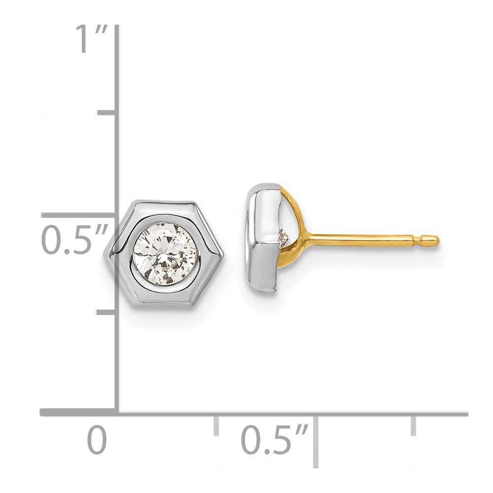 14ky Rhodium-plated Polished Hexagon CZ Post Earrings