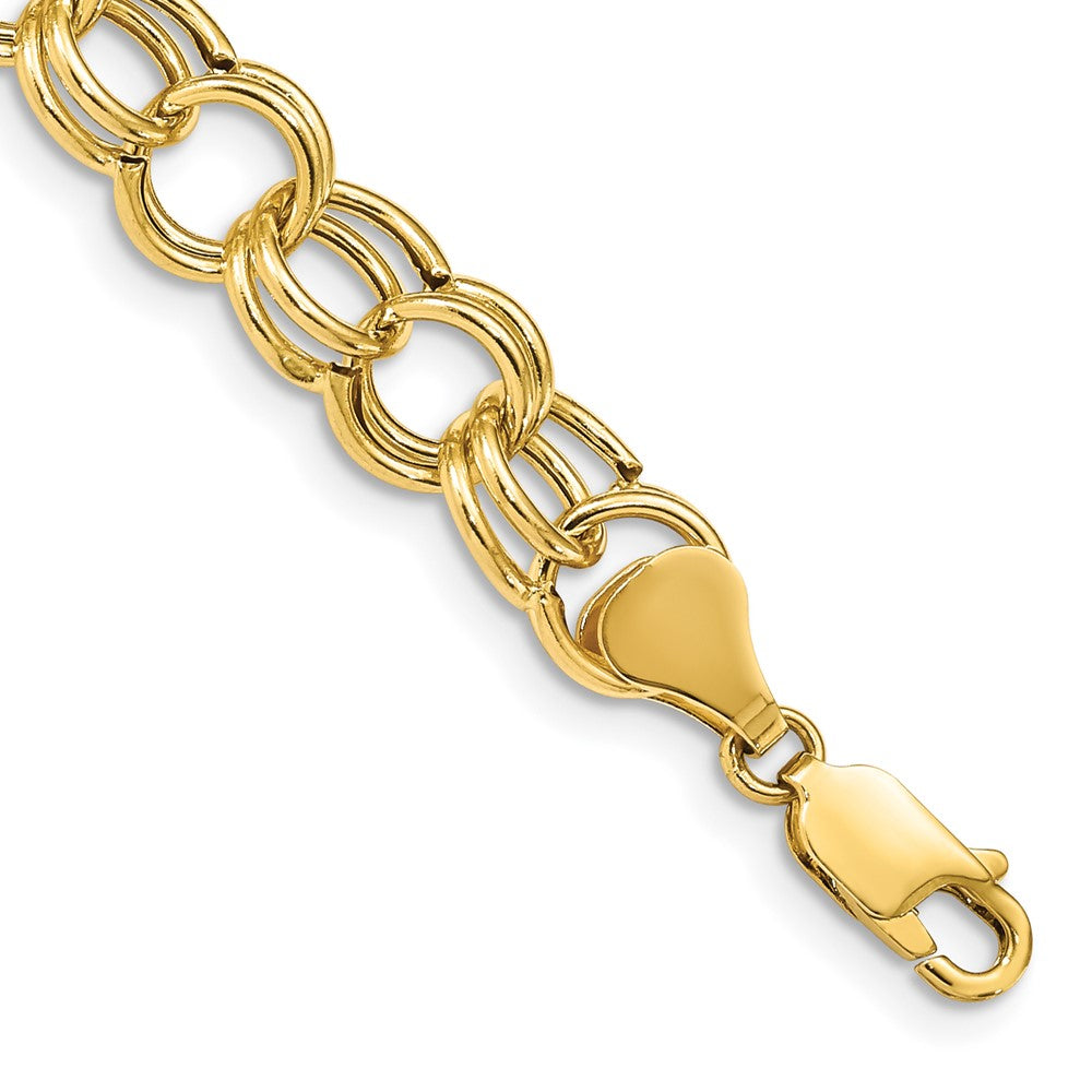 14k Hollow Double Link Charm Bracelet 7 inches