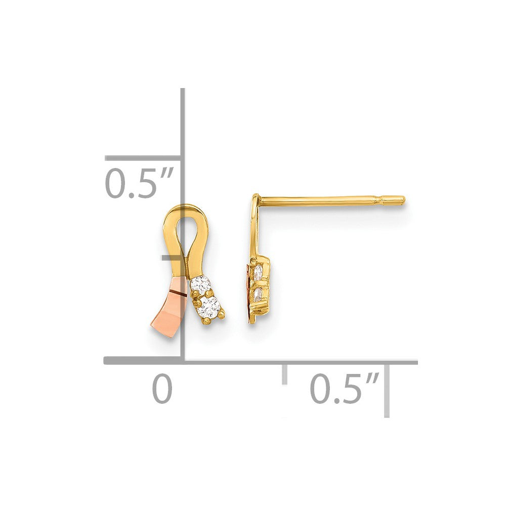 14k Madi K Yellow & Rose Gold CZ Children's Ribbon Earrings
