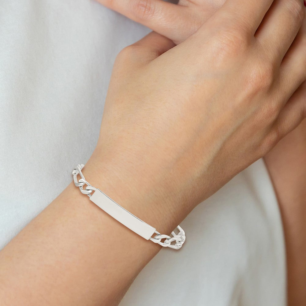 Sterling Silver 8inch Polished Engraveable Figaro Link ID Bracelet 8 inches