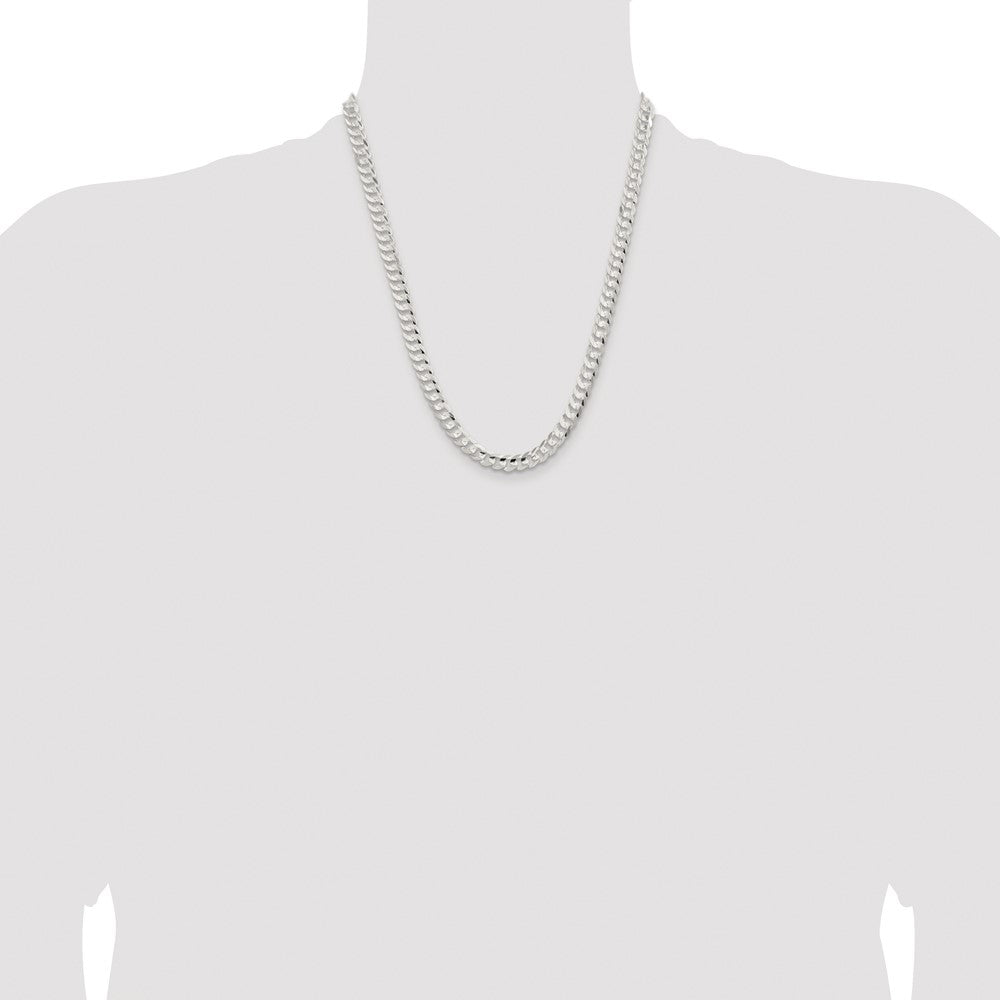 Sterling Silver Rhodium-plated 6.75mm Concave Beveled Curb Chain