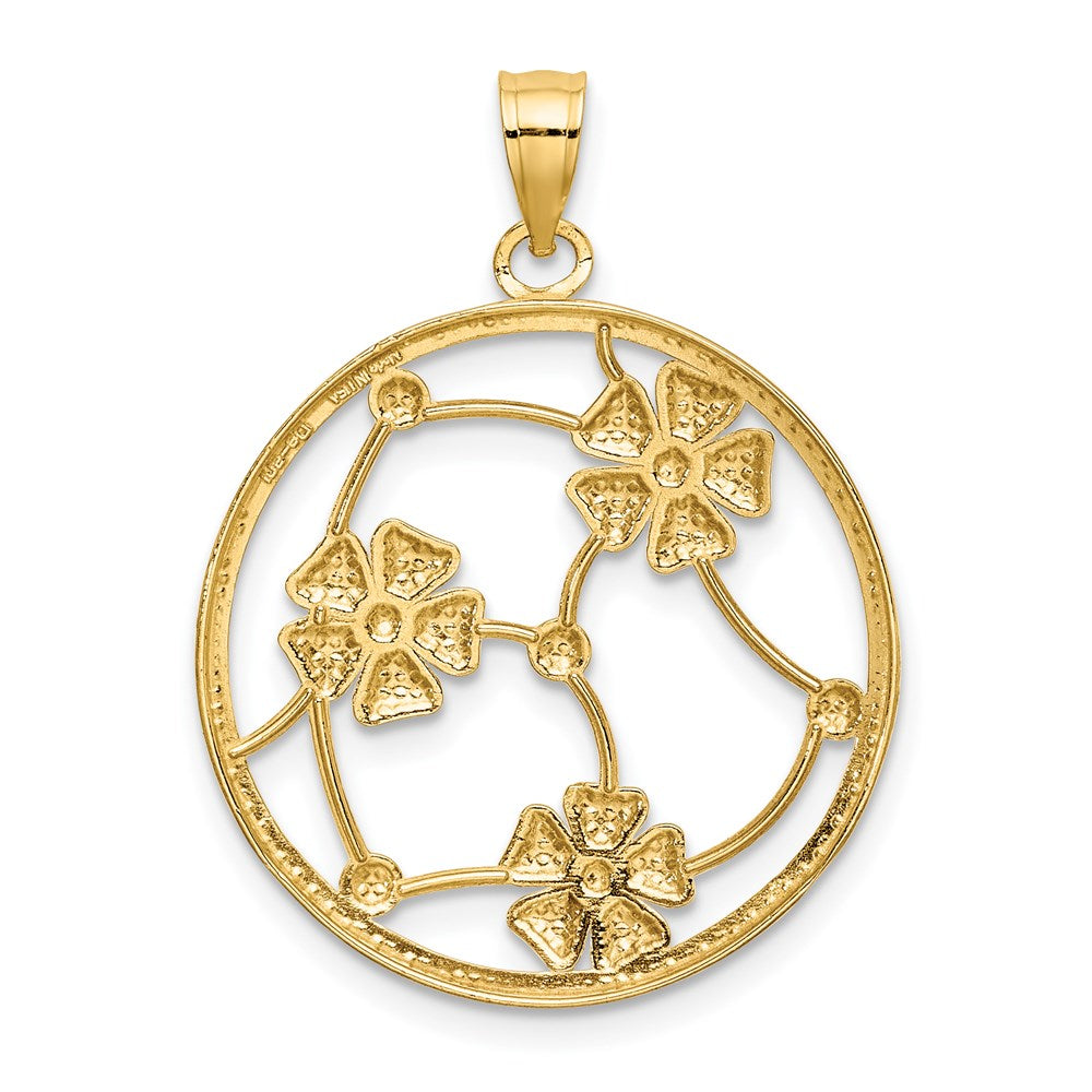 14k w/ White Rhodium Flowers In Beaded Round Frame Charm