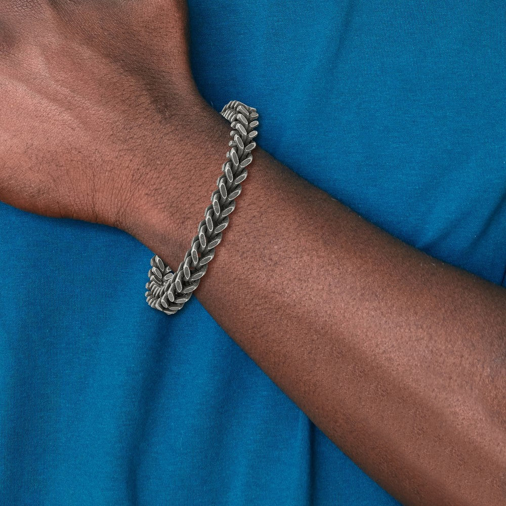 Stainless Steel Antiqued and Brushed Heavy Wheat 9in Bracelet 9 inches
