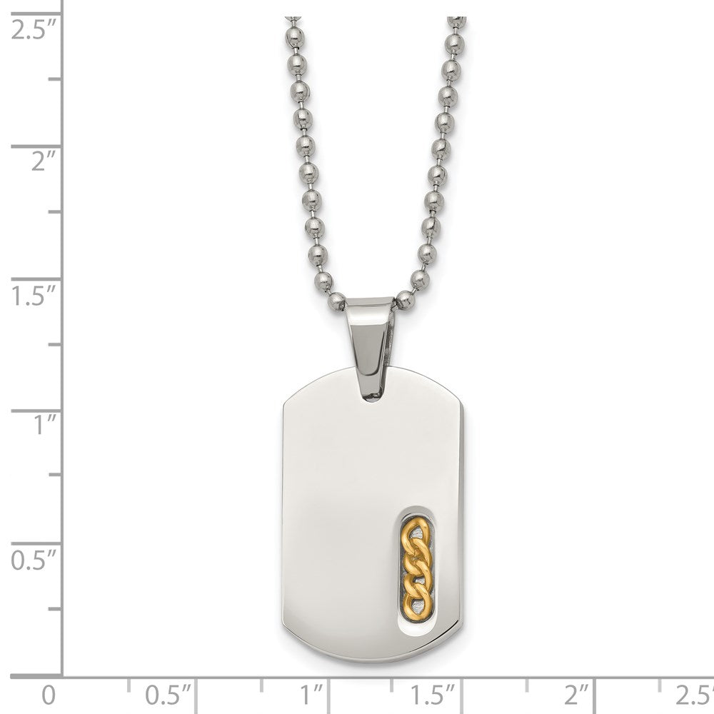 Stainless Steel Polished Yellow IP-plated 22in Dog Tag Necklace