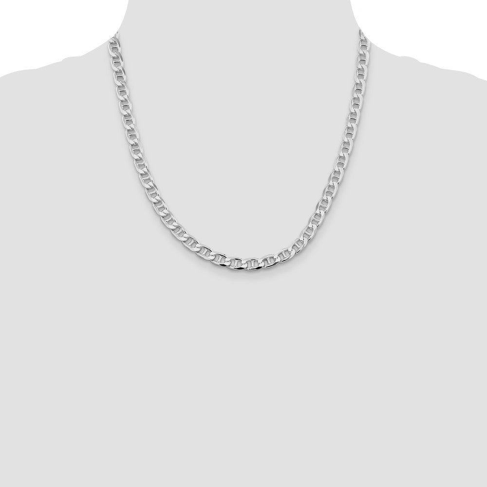 Sterling Silver Rhodium-plated 6.5mm D/C Flat Anchor Curb Chain 20 Inches