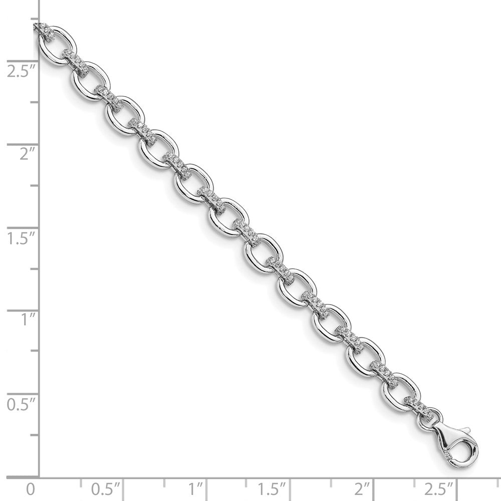 Sterling Silver Rhodium-plated CZ Cable Link w/.5in ext Bracelet 7 inches