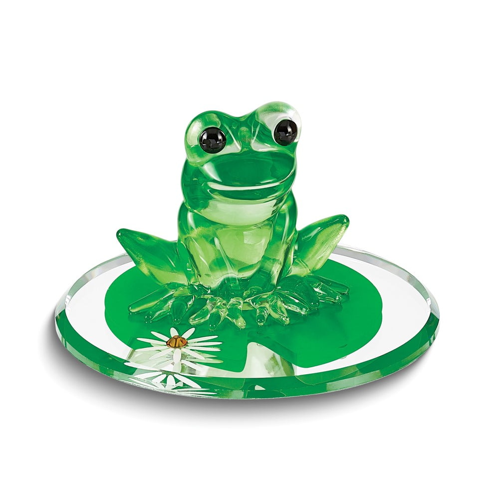 Frog and Lily Pad Handcrafted Glass Figurine QGM21686
