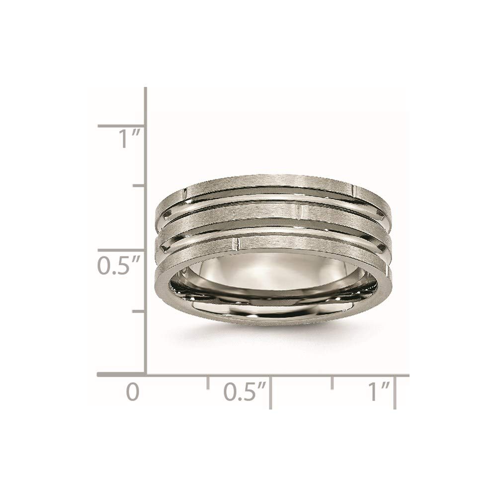 Titanium Polished/Satin 8mm Grooved & Notched Band Size - 8.5