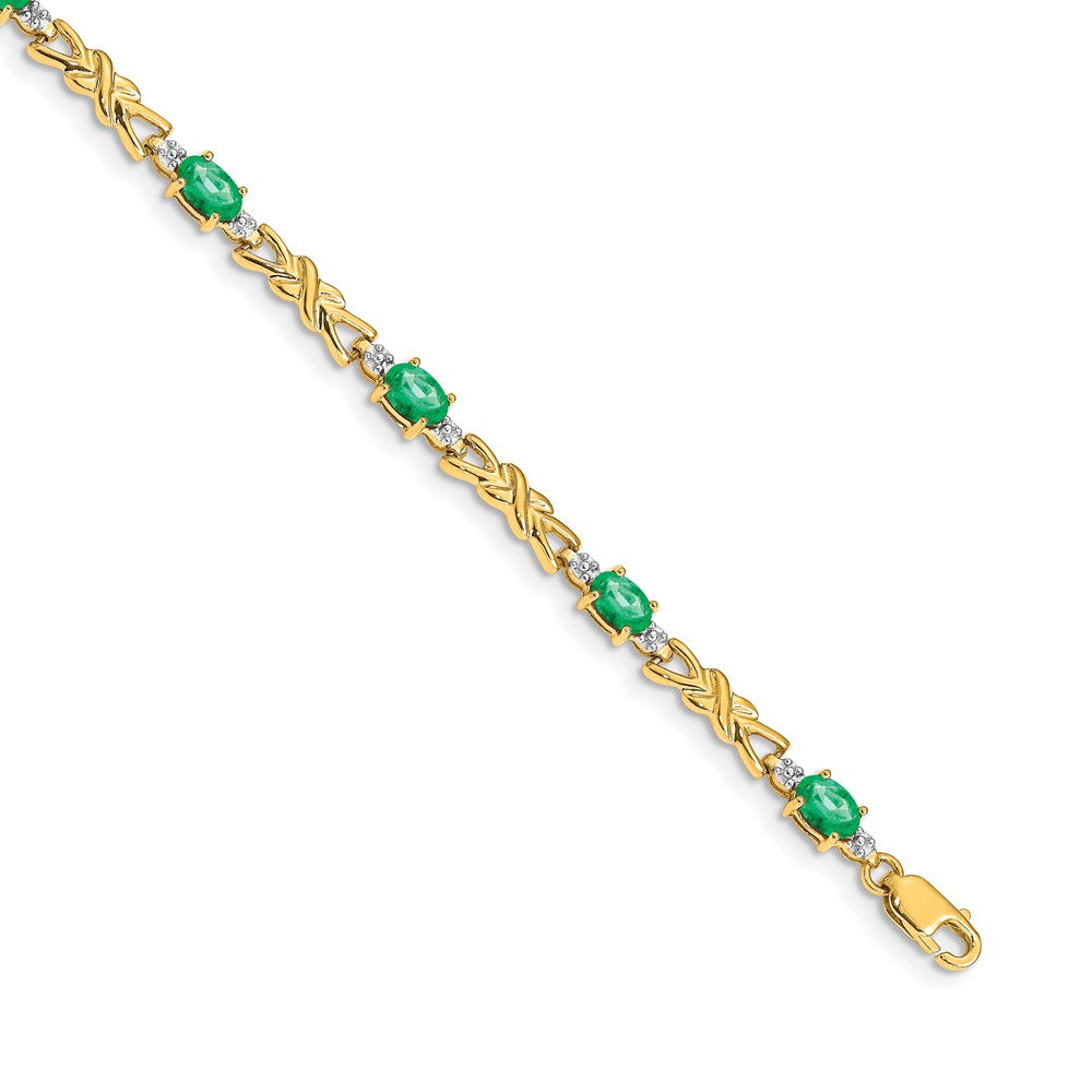 14k Diamond and Oval Emerald Bracelet 7.5 inches