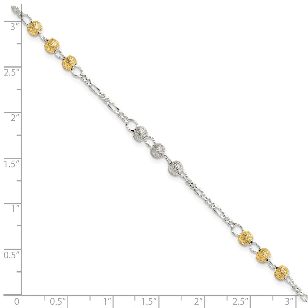 Sterling Silver Gold-tone Textured Beaded Bracelet 7 inches