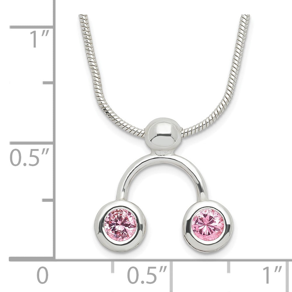 Sterling Silver Double Pink CZ Necklace