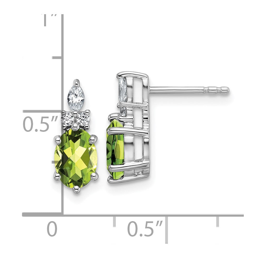 14K White Gold Polished Diamond and Peridot Twisted Post Earrings