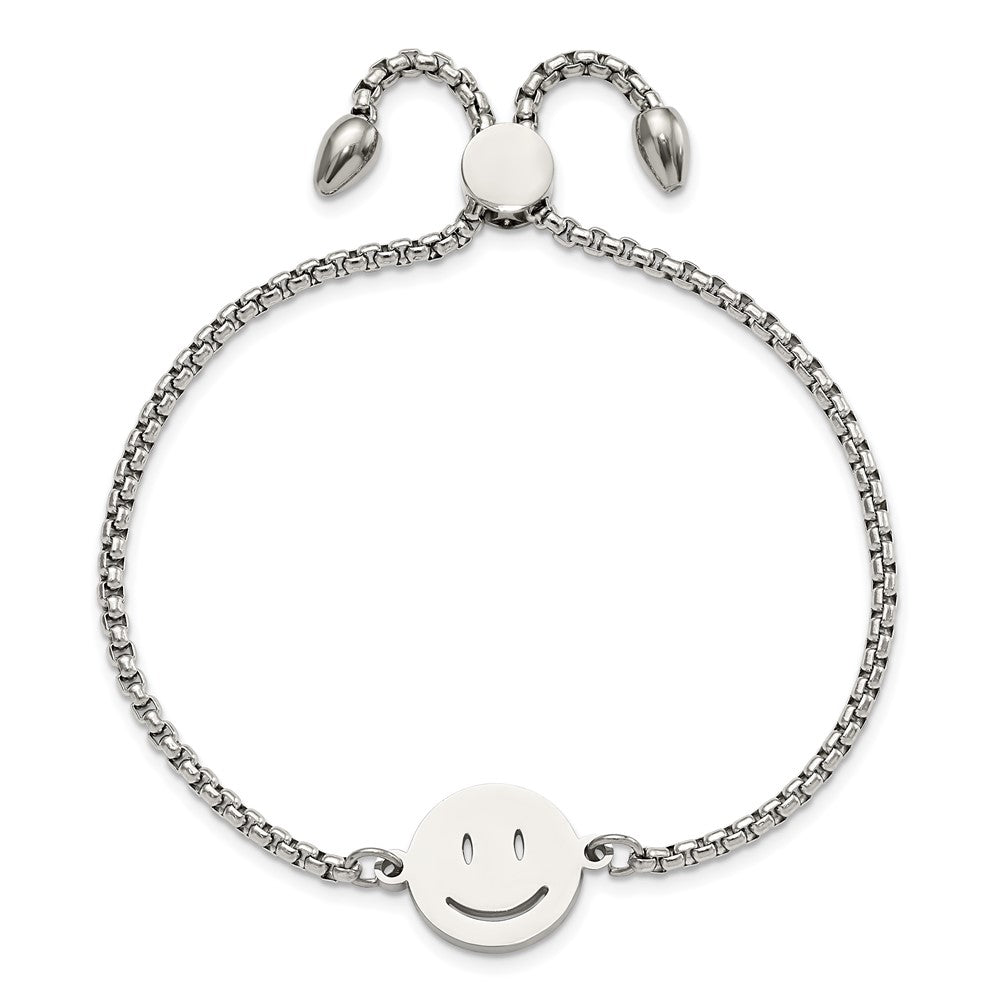 Stainless Steel Polished Happy Face Adjustable Bracelet