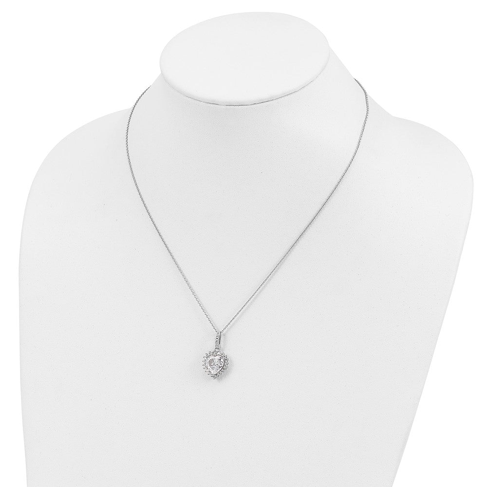 Cheryl M Sterling Silver Rhodium-plated Fancy 100-Facet and Brilliant-cut CZ Heart 18.5 Inch Necklace 18.5 Inches