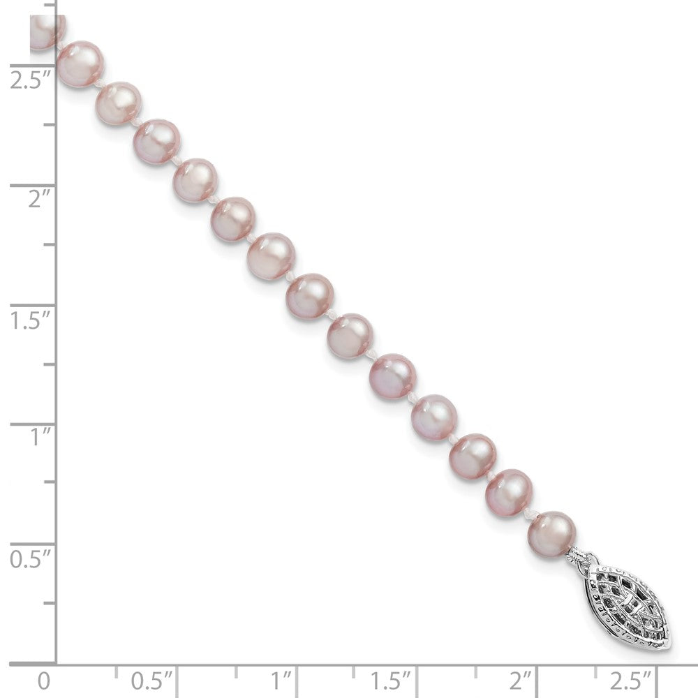Sterling Silver Rhodium-plated 5-6mm Purple Near-Round Freshwater Cultured Pearl 7.25 inch Bracelet 7.25 inches