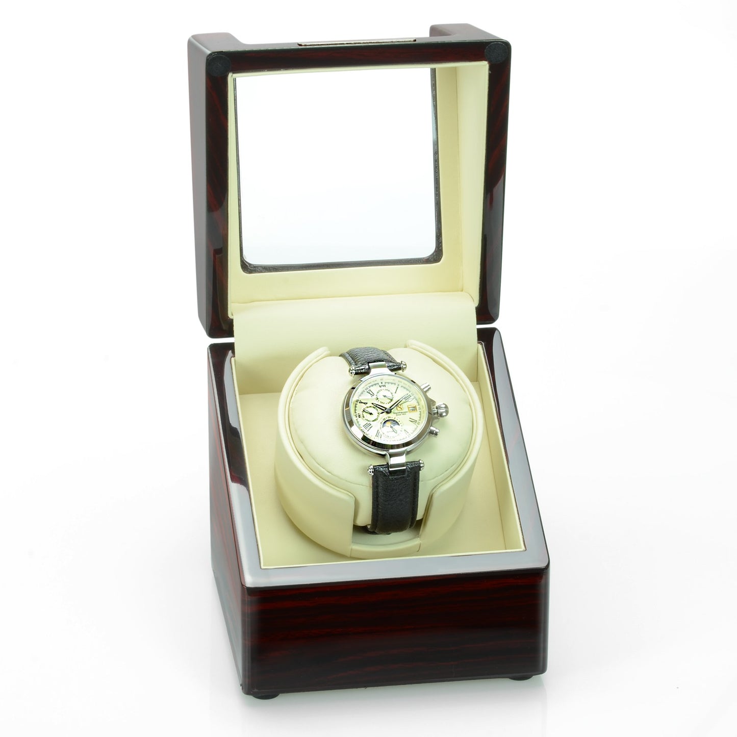 Steinhausen High Gloss Heritage Cherry Finish Leatherette Lined Single Watch Winder (AC or Batteries) QGM20213