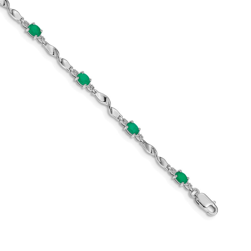 14k White Gold Diamond and Emerald Bracelet 7 inches
