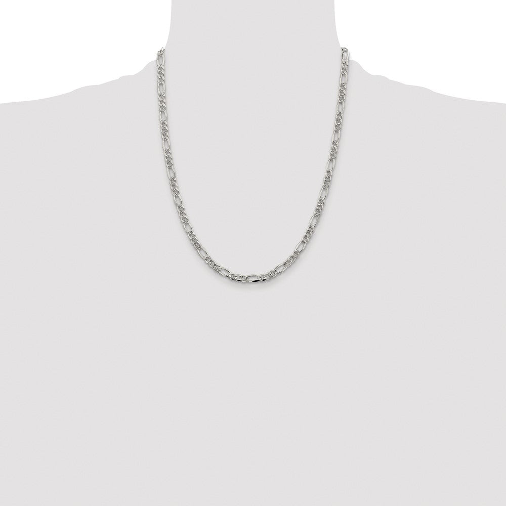 Sterling Silver Rhodium-plated 4.3mm Pav‚ Flat Figaro Chain