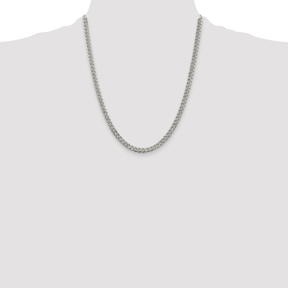 Sterling Silver Rhodium-plated 4.5mm Pave Curb Chain