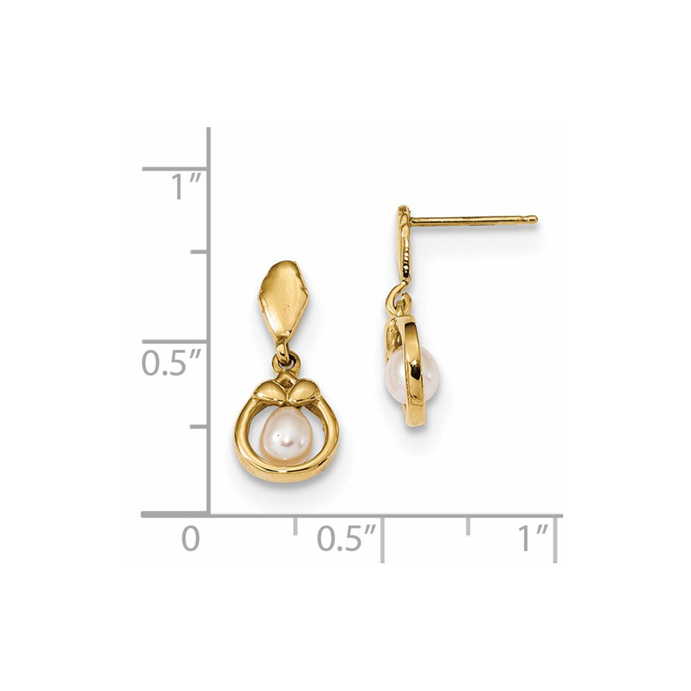 14k 3-4mm White Freshwater Cultured Pearl Post Dangle Earrings
