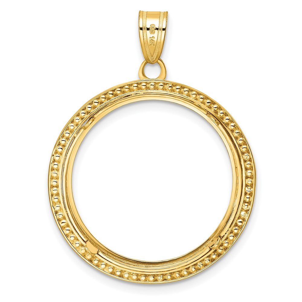 Wideband Distinguished Coin Jewelry 14k Polished Beaded and Diamond-cut 22.0mm Prong Coin Bezel Pendant