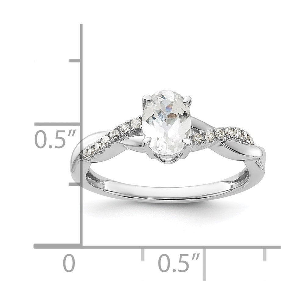10k White Gold Polished Oval Cr. White Sapphire & Diamond Twisted Ring