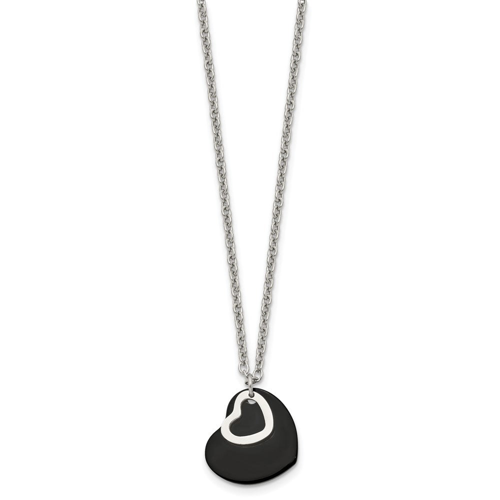 Stainless Steel Polished Black IP-plated Heart 18in Necklace