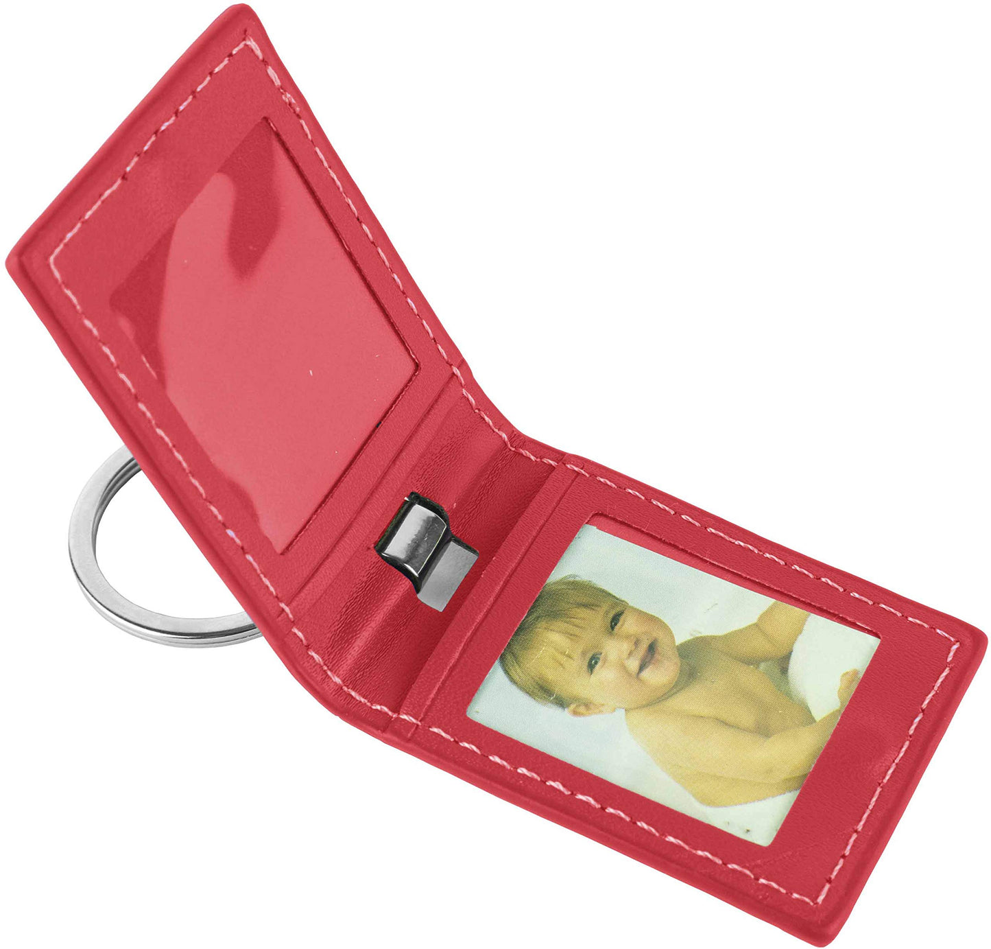 Red Leather Key Ring with 2 Photo Windows QGM22545