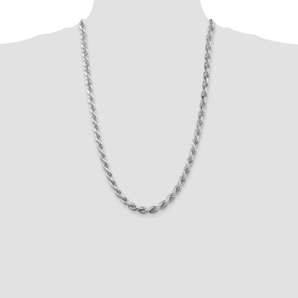 Sterling Silver Rhodium-plated 6.5mm Diamond-cut Rope Chain 26 Inches